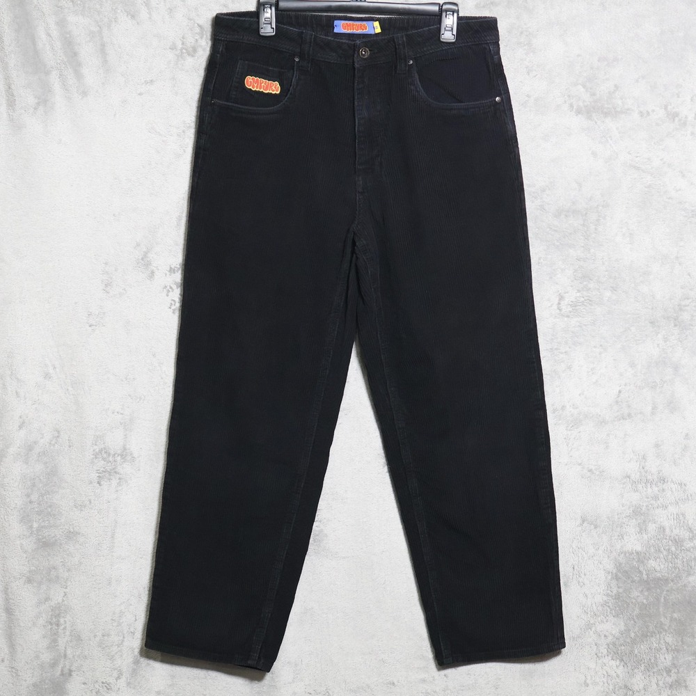 Empyre Corduroy Pants Mens 33x29 Black Skater Relaxed Wide Leg Baggy Streetwear